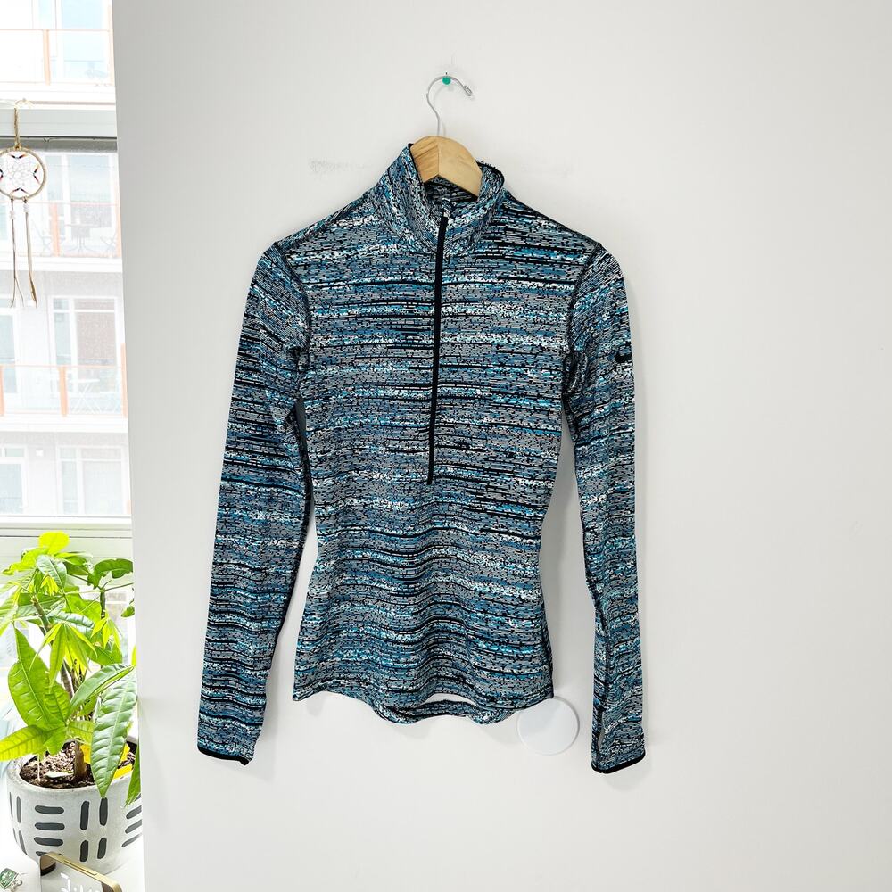 Nike Blue & Black Print Half Zip Sweatshirt Size Small